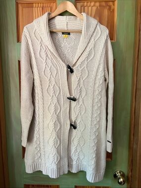 Cabela's Cream Cable-Knit Shawl Collar Toggle Cardigan